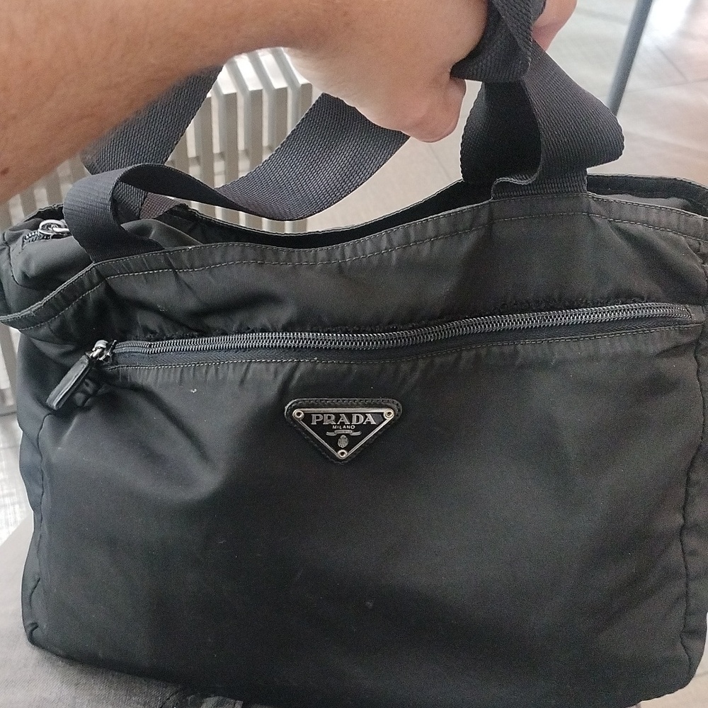 Vintage authentic Prada black nylon tote bag.